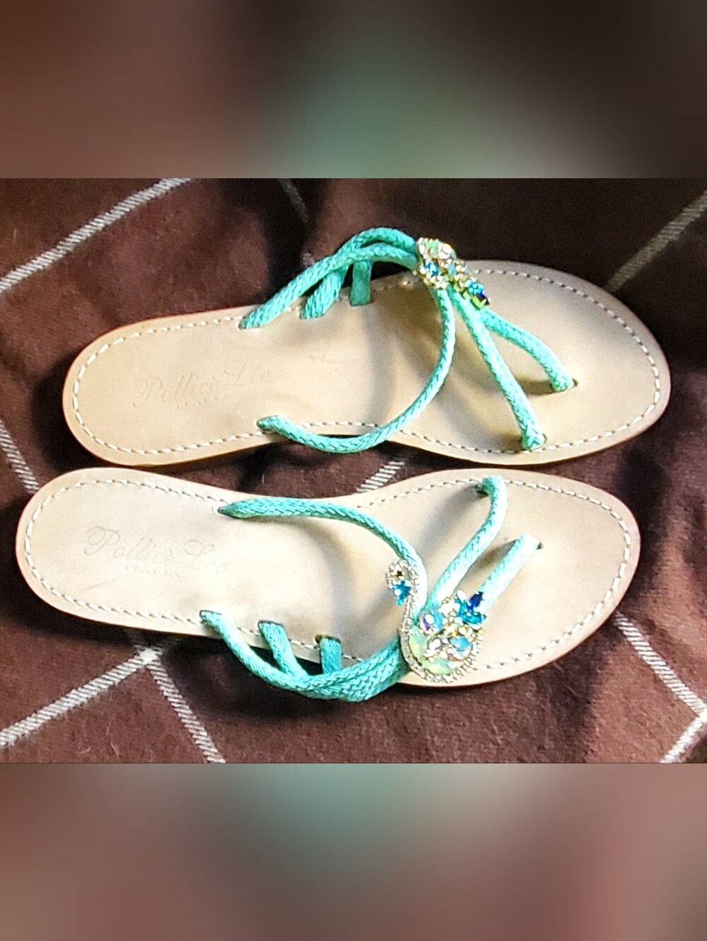 Pollice` Lee Italia Jeweled Genuine Leather Sandals Made In Italy